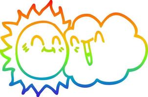 regenbogengradientenlinie, die karikatur glücklichen sonnenschein und wolke zeichnet vektor