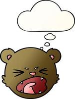 süßes Cartoon-Teddybär-Gesicht und Gedankenblase in glattem Farbverlauf vektor