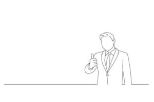 illustration av ung leende affärsman som visar tummen upp tecken. linje konst stil vektor