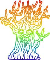 Regenbogen-Gradientenlinie Zeichnung Cartoon gruseliger Baum vektor
