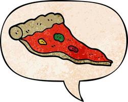 Cartoon-Pizza und Sprechblase im Retro-Textur-Stil vektor