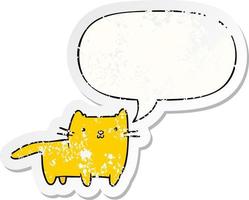 tecknad katt och pratbubbla nödställd klistermärke vektor