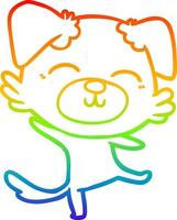 Regenbogen-Gradientenlinie zeichnet Cartoon-Hund, der einen fröhlichen Tanz macht vektor