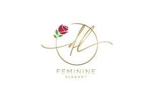 anfängliches dl-feminines Logo-Schönheitsmonogramm und elegantes Logo-Design, Handschrift-Logo der Erstunterschrift, Hochzeit, Mode, Blumen und Pflanzen mit kreativer Vorlage. vektor
