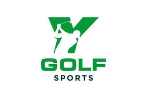 Alphabet-Buchstaben-Symbol-Logo y für Golf-Logo-Design-Vektorvorlage, Vektoretikett des Golfsports, Logo der Golfmeisterschaft, Illustration, kreative Ikone, Designkonzept vektor