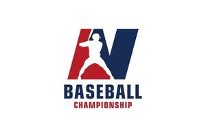 bokstaven n med baseball logotyp design. vektor designmallelement för sportlag eller företagsidentitet.
