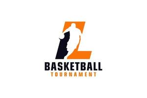 Buchstabe l mit Basketball-Logo-Design. Vektordesign-Vorlagenelemente für Sportteams oder Corporate Identity. vektor