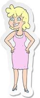 Aufkleber einer Cartoon glücklichen Frau mit Kleid vektor