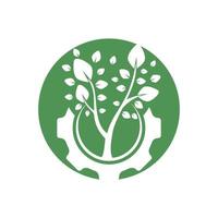 Entwurfsvorlage für das Vektorlogo des Zahnradbaums. Logo der modernen Naturtechnologie. grünes Eco-Tech- und Industrie-Logo-Konzept. vektor