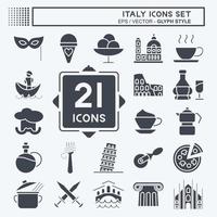 Icon-Set Italien. geeignet für Bildungssymbol. Glyphen-Stil. einfaches Design editierbar. Design-Vorlagenvektor. einfache Abbildung vektor