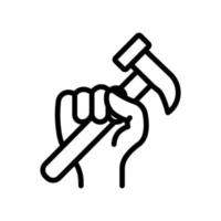 Hand mit Hammer-Symbol. symbol im zusammenhang mit bau, arbeitstag. Liniensymbolstil. einfaches Design editierbar vektor