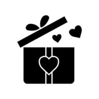 Geschenkbox-Symbol öffnen. Symbol für Zuneigung, Liebe, Nächstenliebe. Glyphen-Icon-Stil, solide. einfaches Design editierbar vektor