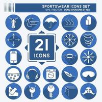 Icon-Set Sportbekleidung. geeignet für Bildungssymbol. langer Schattenstil. einfaches Design editierbar. Design-Vorlagenvektor. einfache Abbildung vektor