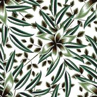 grön löv sömlös mönster med abstrakt tropisk blommor växter och lövverk på vit bakgrund. blommig bakgrund. natur tapet. tropisk bakgrund mönster. höst tapet. vår design vektor