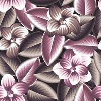 Vintage tropische nahtlose Blumenmuster mit grauen Blättern und rosa Blüten auf dunklem Hintergrund. Blumenhintergrund. exotische Tropen. Naturtapete. tropischer Hintergrund. Herbsttapete. Frühlingskunst vektor