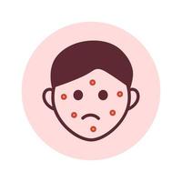 utslag på ansikte linje ikon. person lidande från finnar, acne, utslag, allergi, psoriasis, eksem. vektor