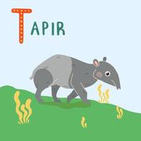 söt tapir vektor illustration. asiatisk djur- med avlång näsa i grön gräs