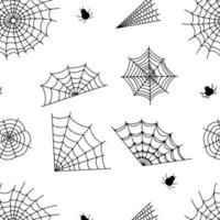 Muster bestehend aus Netzen und Spinnen auf weißem Hintergrund vektor