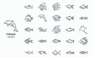 hav fisk och under vattnet ikon uppsättning vektor