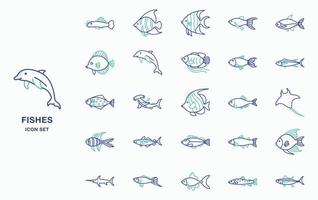 Seefisch und Unterwasser-Icon-Set vektor