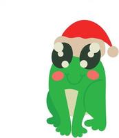 süßer Cartoon-Frosch von grüner Farbe mit Weihnachtsmütze auf dem Kopf. Vektor-Illustration isoliert auf weißem Hintergrund vektor