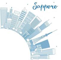 kontur sapporo skyline med blå byggnader och kopiera utrymme. vektor