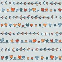 Vektornahtloses Muster aus handgezeichneten Herzen und floralen Elementen. abstrakter Hintergrund aus niedlichen Kritzeleien. wirbelkurve verziert mit dekorativen farbigen figuren, blättern. trendige endlose Textur vektor