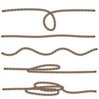 braune natürliche Jute-Seil-Set-Vektor-Illustration. Garnsammlung isoliert auf weißem Hintergrund. Packthread-Clipart. vektor