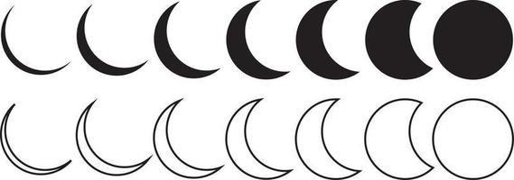 Symbolsatz für die Mondphase. Halbmond-Symbol in der Glyphe. Mondphasen-Astronomie-Symbol vektor