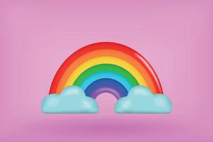 sommer 3d realistische renderszene bunter regenbogen mit wolken. Sommerobjekt, Urlaubsposter, Kinderflyer, Saisonbroschüre. Kinderzimmer moderne Illustration vektor