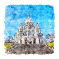 montmartre paris frankreich aquarellskizze handgezeichnete illustration vektor