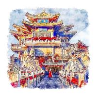 luoyang henan provinsen Kina akvarell skiss handritad illustration vektor