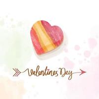 utsökt vattenfärg hand målad hjärta formad röd och gul valentine småkakor med smörkräm glasyr på ljus färgrik bakgrund. text hjärtans dag med pilar gående genom den vektor