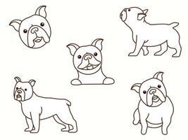 süßer hundecharakter der französischen bulldoggenrasse. Hunde stehen in verschiedenen Posen. flache Designlinie Vektor-Icon-Set vektor