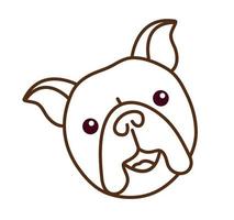 Lycklig franska bulldogg eller frenchie full ansikte sällskapsdjur porträtt. rolig hund ras ikon isolerat på vit bakgrund. linjär vektor redigerbar illustration