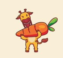 süße giraffe, die große karotte isst. isolierte illustration des karikaturtierfutterkonzepts. flacher Stil geeignet für Aufkleber-Icon-Design Premium-Logo-Vektor. Maskottchen Charakter vektor