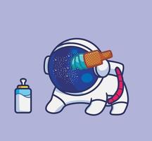 süßer babyastronaut isst eis und milch. isolierte illustration des karikaturreiseferienferiensommerkonzeptes. flacher Stil geeignet für Aufkleber-Icon-Design Premium-Logo-Vektor. Maskottchen Charakter vektor