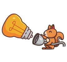 süßes eichhörnchen hält kabel bereit eine lampe zu installieren. isolierte illustration des karikaturtierwissenschaftstechnologiekonzepts. flacher Stil geeignet für Aufkleber Icondesign Premium-Logo-Vektor. Maskottchen Charakter vektor