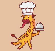 süße giraffe bringt ein essen. isolierte illustration des karikaturtiernaturkonzepts. flacher Stil geeignet für Aufkleber-Icon-Design Premium-Logo-Vektor. Maskottchen Charakter vektor