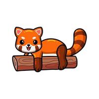 niedlicher Cartoon des kleinen roten Pandas mit Baumstumpf vektor