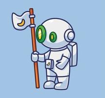 söt astronaut robot med måne flagga. isolerat tecknad serie person vetenskap teknologi illustration. platt stil lämplig för klistermärke ikondesign premie logotyp vektor. maskot karaktär vektor