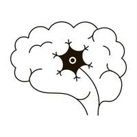 Menschliches Gehirn mit Neuron-Symbol im Umrissstil isoliert auf weißem Hintergrund, medizinisches Gesundheitskonzept vektor
