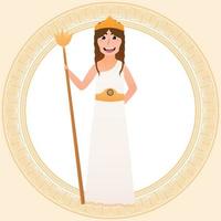 hera olympier pantheon gudinna, gammal grekland karaktär i tecknad serie stil, liten flicka i kostym för maskerad, traditionell klänning, prinsessa av välde vektor