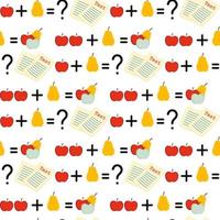 nahtloses muster zurück zur schule, mathematik, formel mit äpfeln und birnen, handgezeichneter vektor