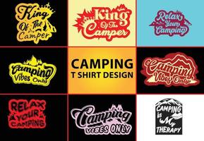 Camping-T-Shirt, Aufkleber und Logo-Design-Vorlage vektor