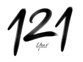 121 år årsdag firande vektor mall, 121 siffra logotyp design, 121:a födelsedag, svart text tal borsta teckning hand dragen skiss, siffra logotyp design vektor illustration
