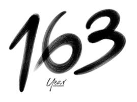163 år årsdag firande vektor mall, 163 siffra logotyp design, 163:e födelsedag, svart text tal borsta teckning hand dragen skiss, siffra logotyp design vektor illustration