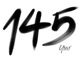 145 år årsdag firande vektor mall, 145 siffra logotyp design, 145:e födelsedag, svart text tal borsta teckning hand dragen skiss, siffra logotyp design vektor illustration