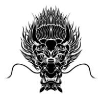 handgezeichnete Drachenkopftätowierung, schwarz-weißer Mythologievektor vektor
