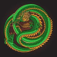 japansk grön drake illustration. tatuering design detaljer vektor